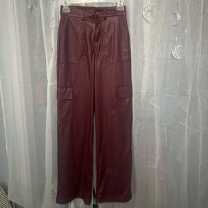red faux leather pants
